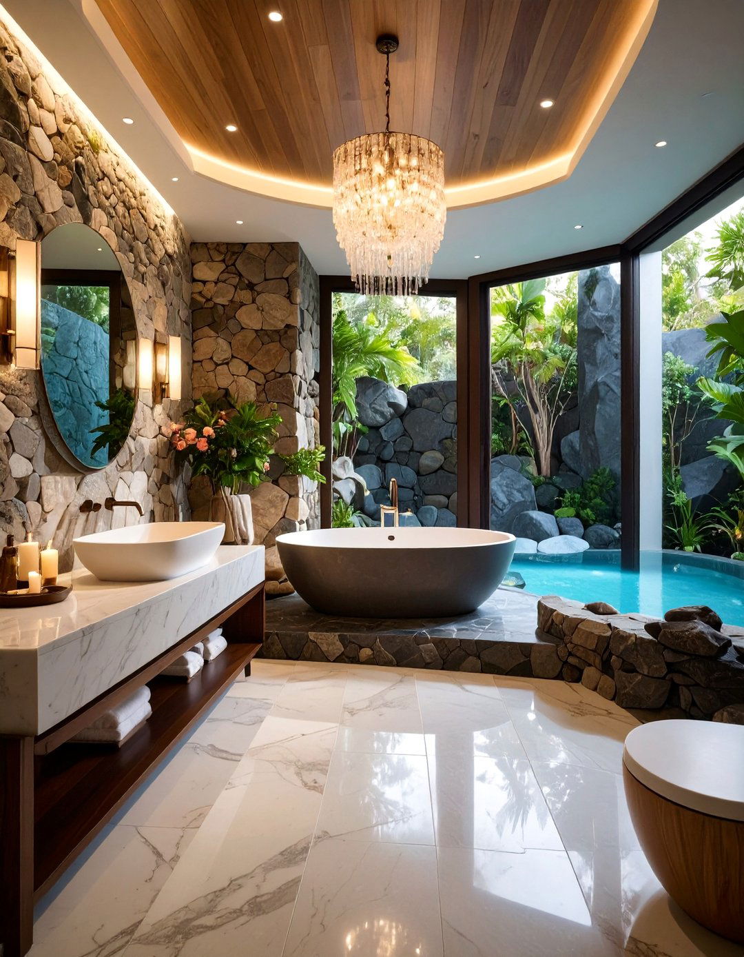 Mixed Natural Stone Eclectic Bathroom - 25 Stone Bathroom Ideas