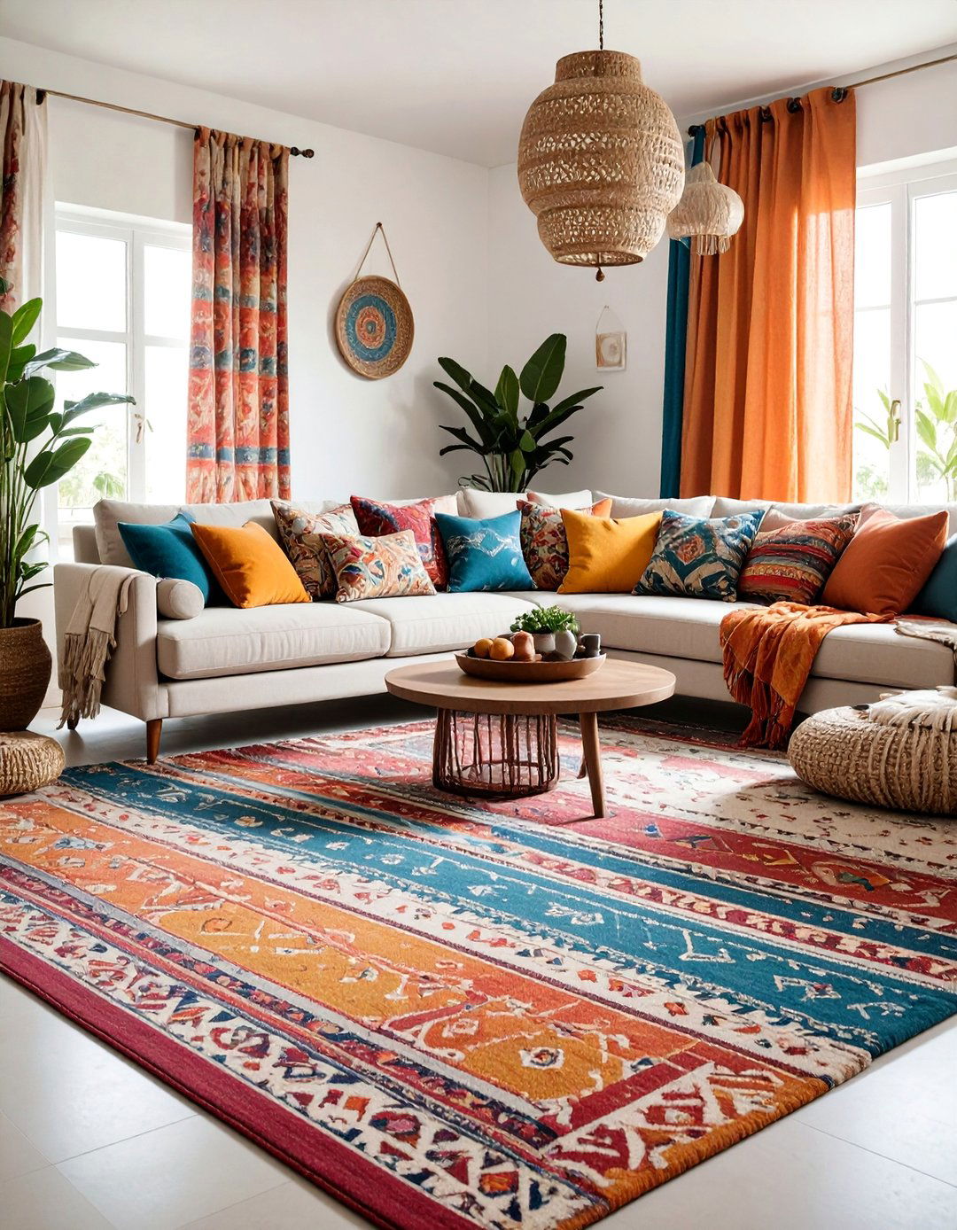 Mixed Pattern Play with Fearless Combinations - 25 Boho Living Room Ideas