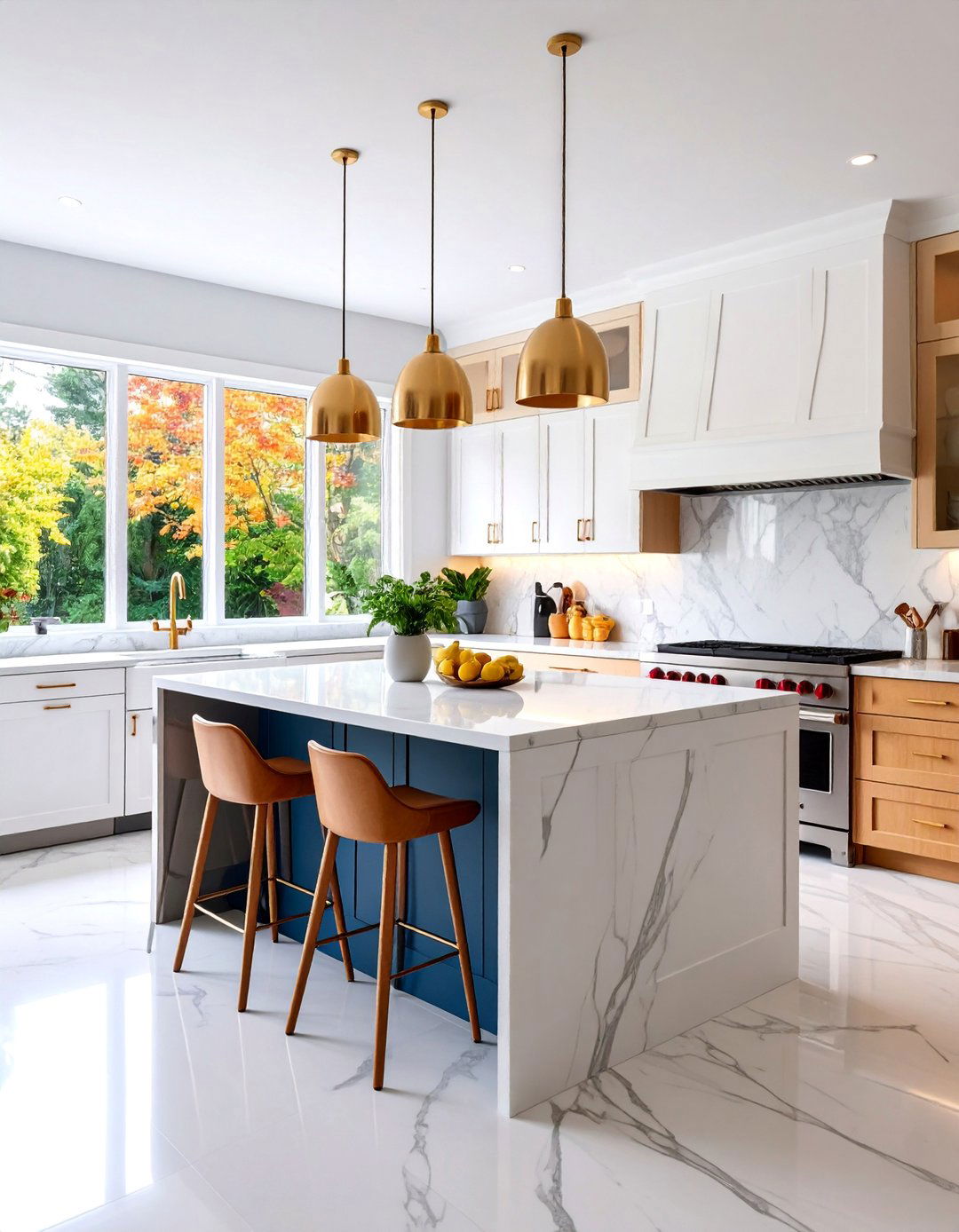 Mixed Quartz Colors with Contrasting Island Design - 25 Quartz Kitchen Countertops