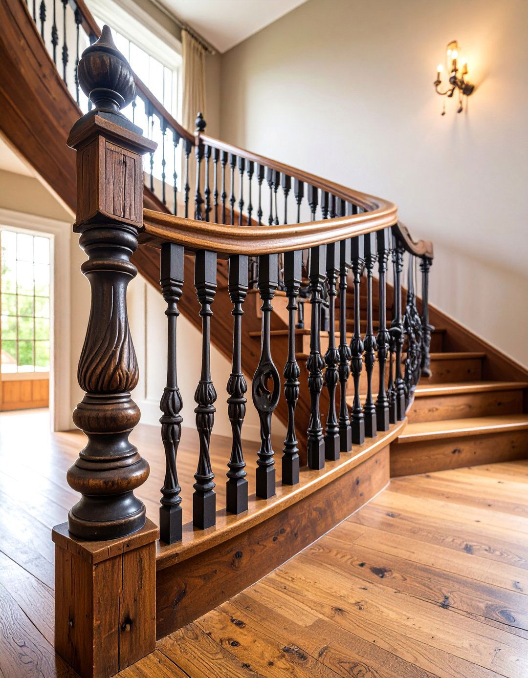Mixed Reclaimed Wood and Wrought Iron Spindles - 25 Farmhouse Rustic Stair Railing Ideas