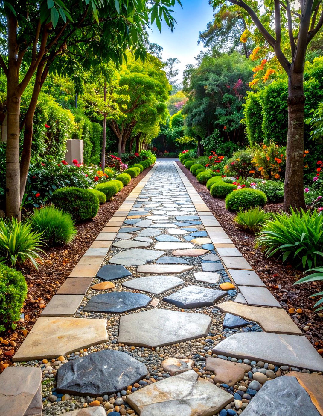 Mixed Size Granite Mosaic Walkway - 25 Granite Walkway Ideas