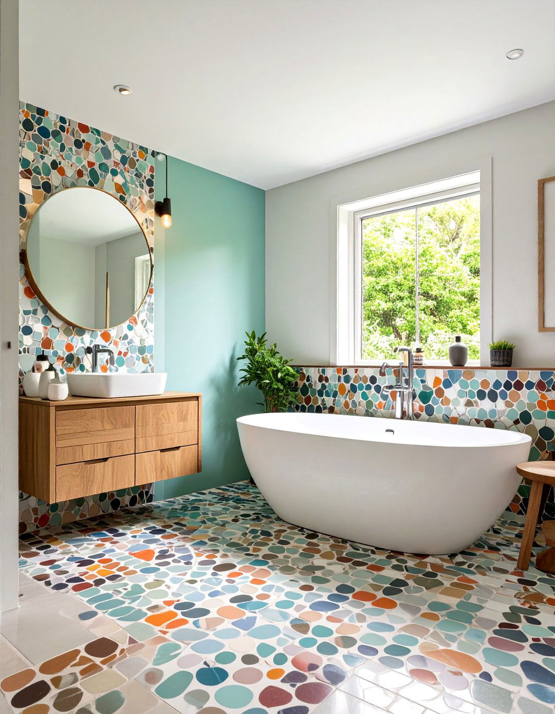 Mixed Size Mosaic Artistry - 25 Small Bathroom Flooring Ideas