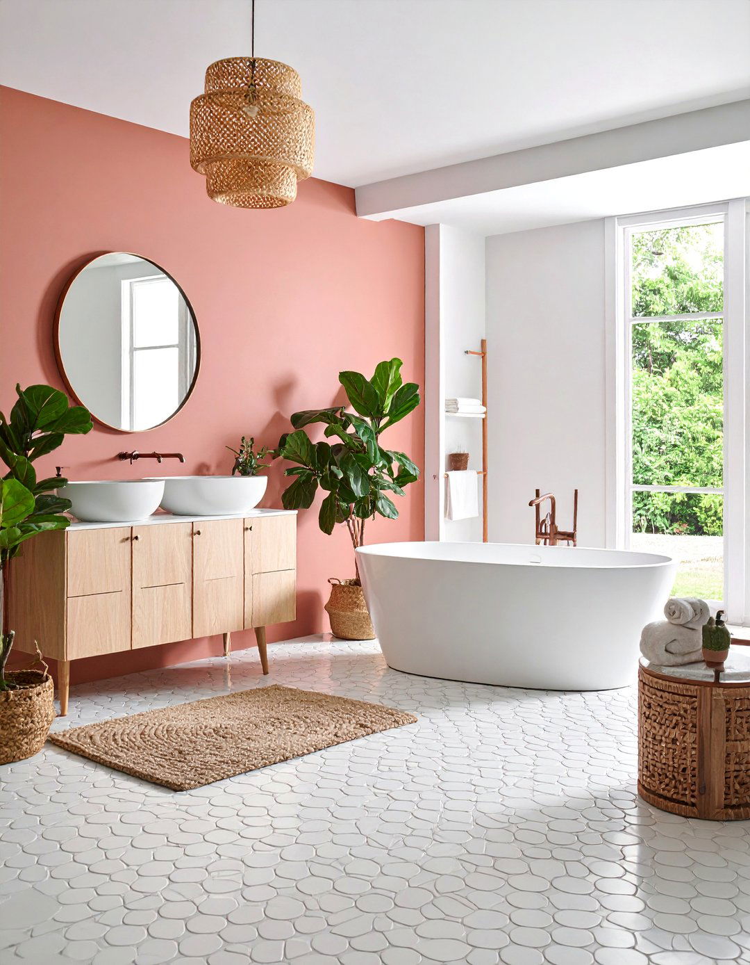 Mixed Size Penny Tile Textural Design - 25 Penny Tile Bathroom Floor Ideas