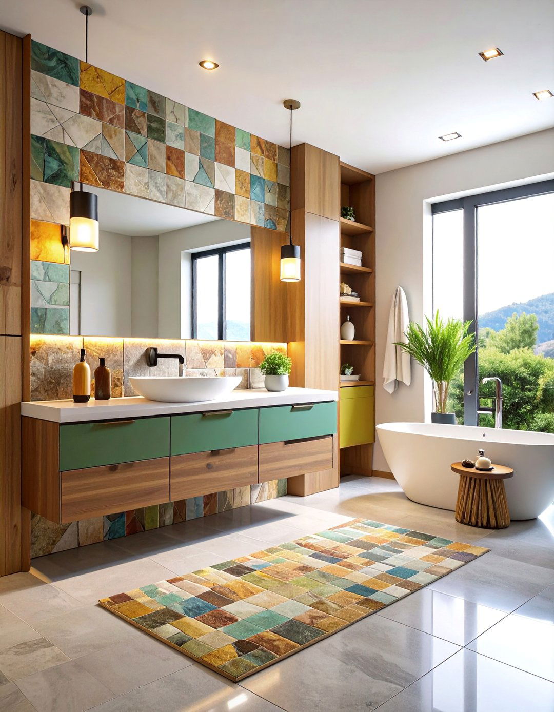 Mixed Size Rectangular Tile Layout - 25 Bathroom Backsplash Ideas