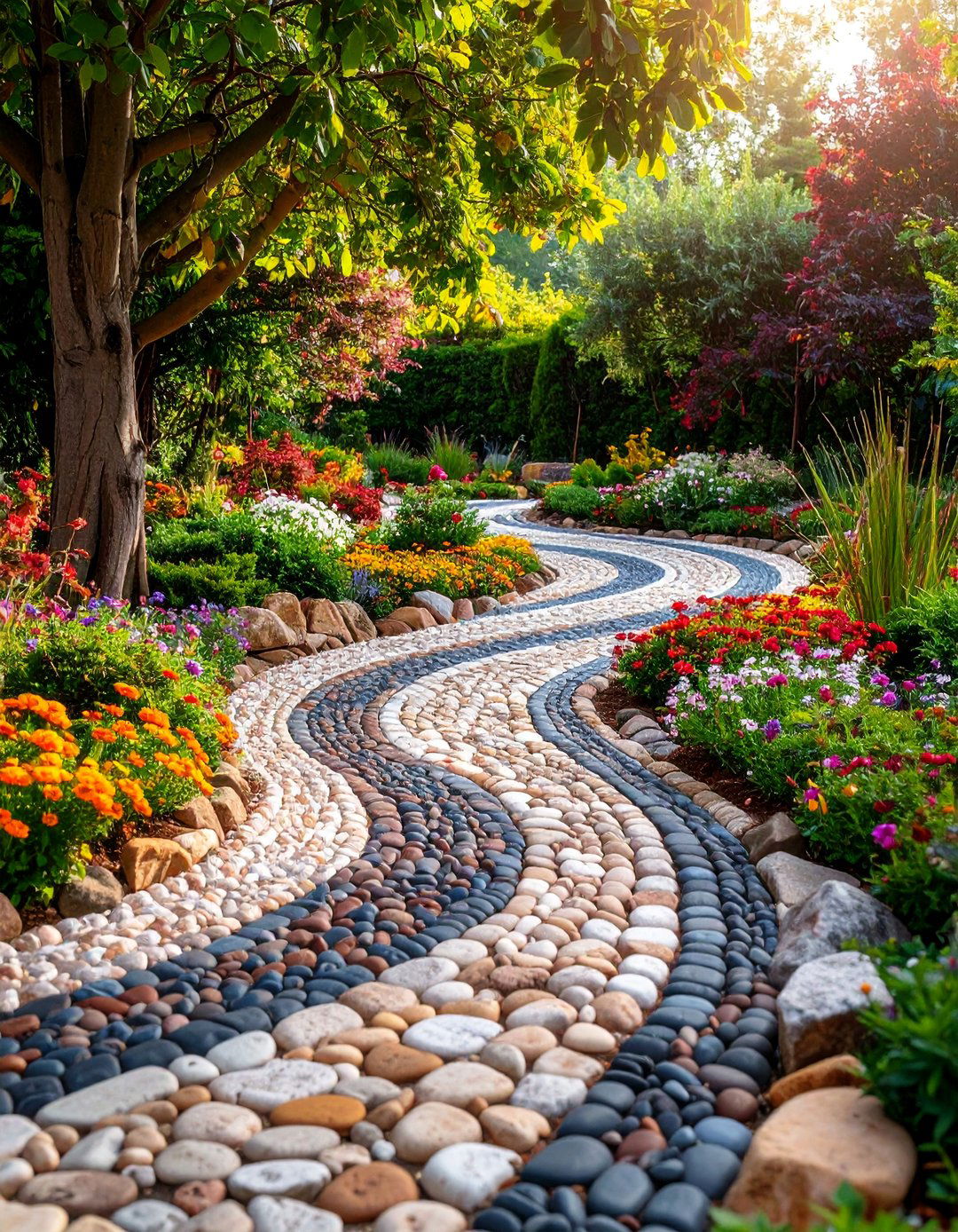 Mixed Stone Mosaic Garden Edging Pattern - 25 Stone Garden Edging Ideas