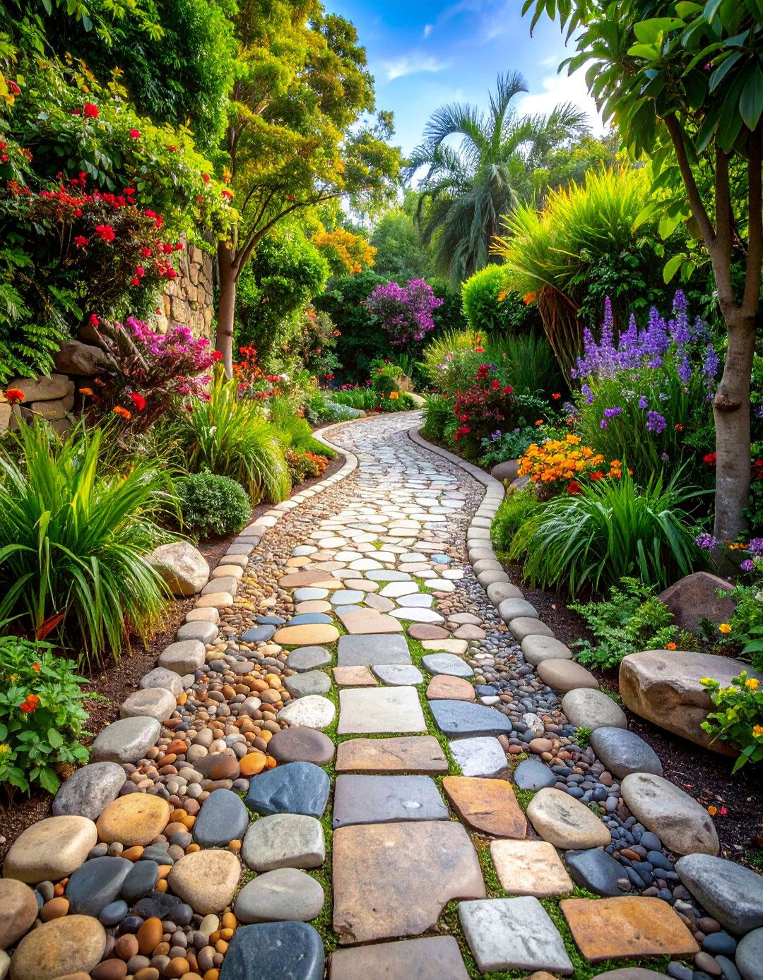 Mixed Stone Mosaic Path - 25 Natural Walkway Ideas