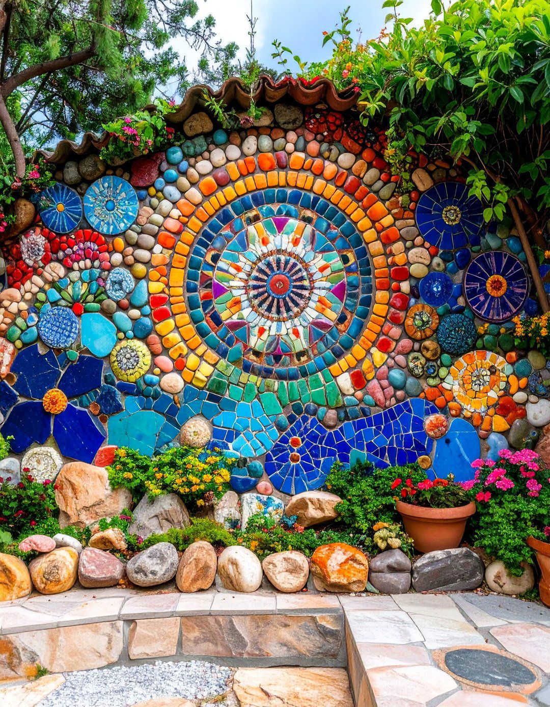 Mixed Stone Mosaic Wall - 25 Stone Wall Ideas