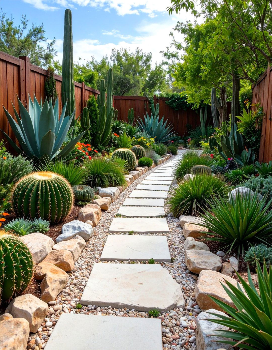 Mixed Succulent and Cactus Border Garden - 25 Cactus Garden Ideas