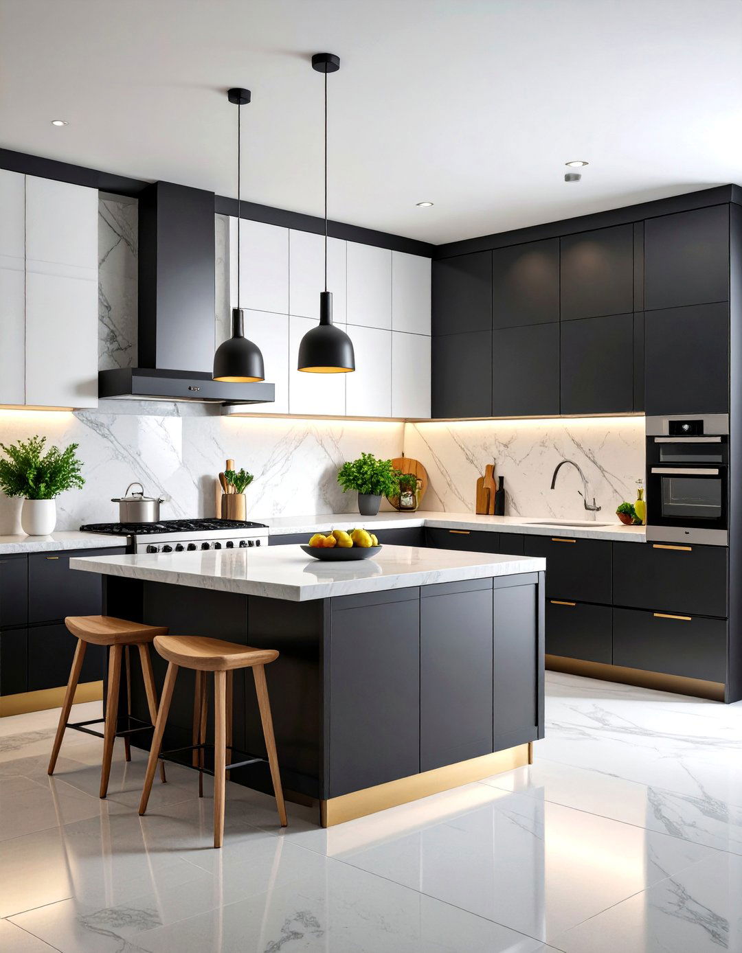 Mixed Texture Black and White Kitchen - 25 black white and gold kitchen ideas