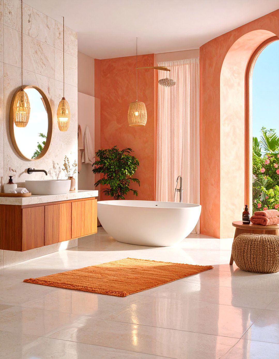 Mixed Texture Travertine Bathroom with Surface Variety - 25 Travertine Tile Bathroom Ideas