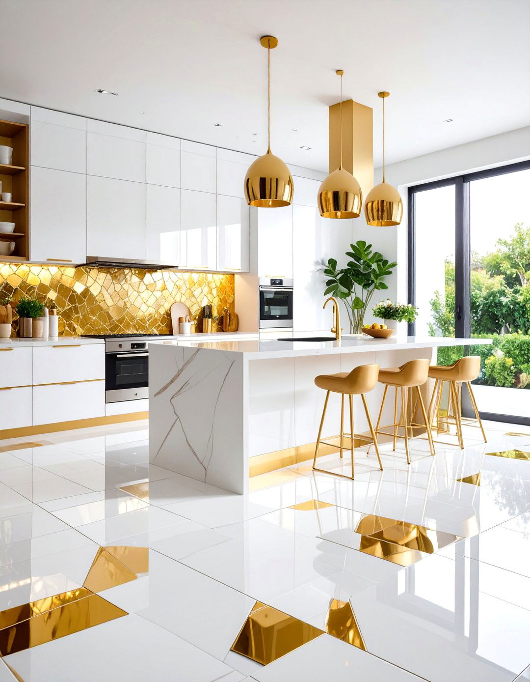 Mixed White and Gold Glass Mosaic Tiles - 25 White and Gold Kitchen Backsplash Ideas