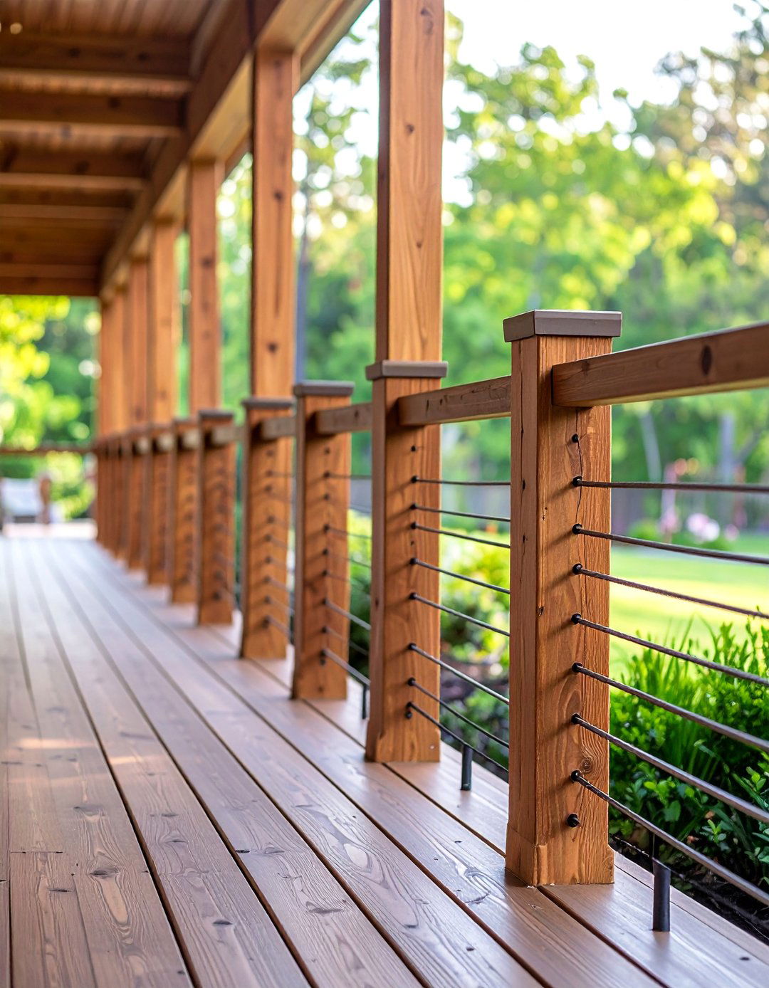 Mixed Wood and Cable Porch Railing - 25 Porch Railing Ideas