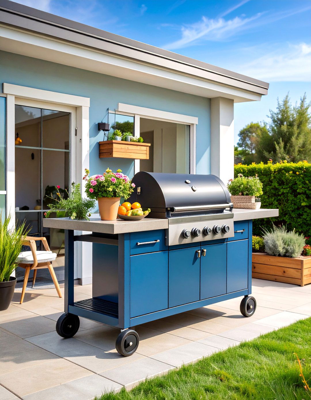 Mobile BBQ Cart Station with Flexible Positioning - 25 bbq area ideas