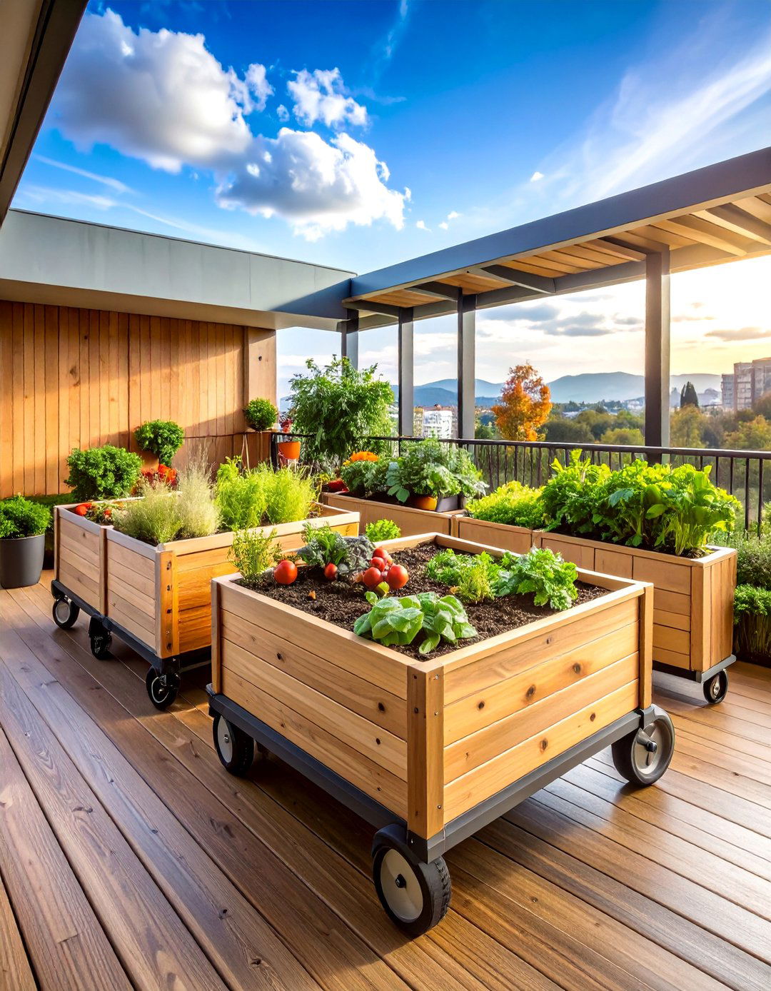 Mobile Container Garden with Wheeled Planters - 25 Balcony Garden Ideas