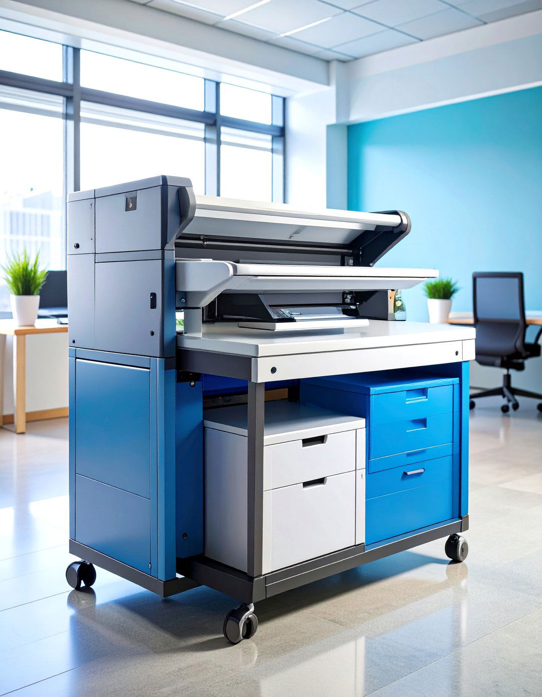 Mobile Printer Stand with Paper and Supply Storage - 25 Office Storage Ideas