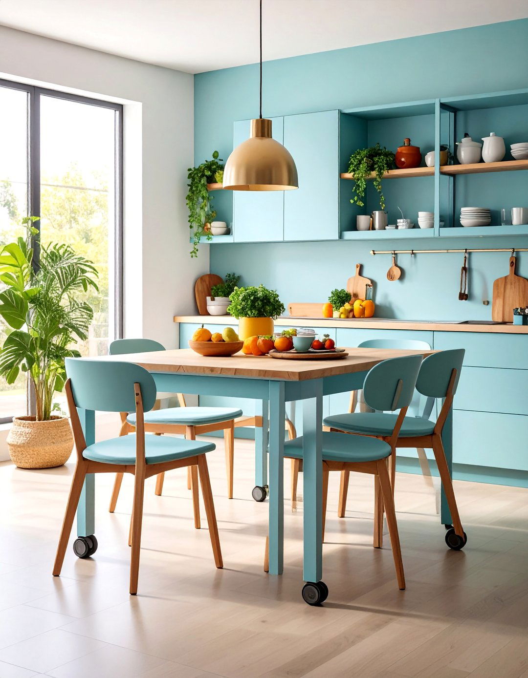Mobile Rolling Dining Table with Portability - 25 Small Kitchen Table Ideas