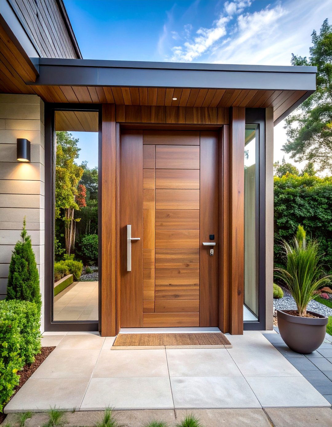Mocha Brown Door with Contemporary Glass Panels - 25 Brown House Front Door Colors