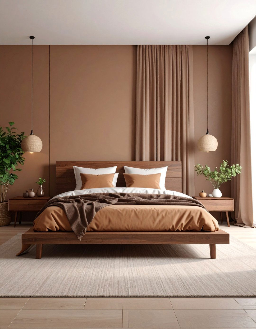 Mocha Mousse Minimalist Bedroom - 25 Brown Bedroom Ideas