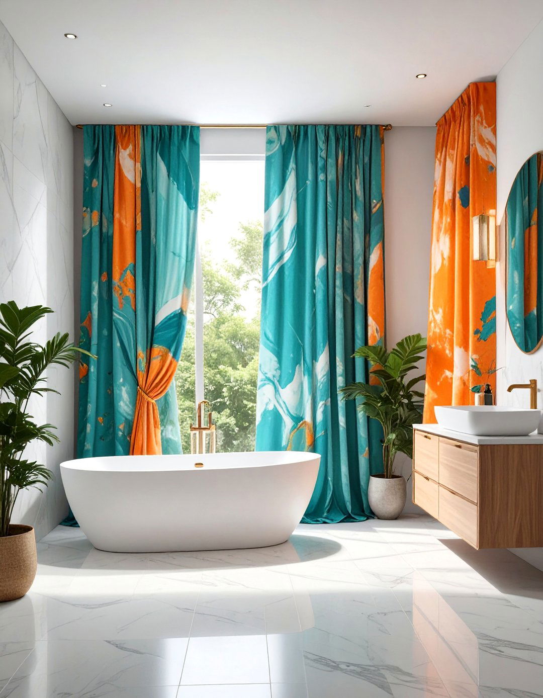 Modern Abstract Bathroom Curtains with Artistic Expression - 25 bathroom curtain ideas