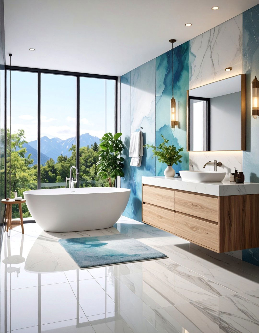 Modern Abstract Watercolor Art with Flowing Forms - 25 Bathroom Art Ideas