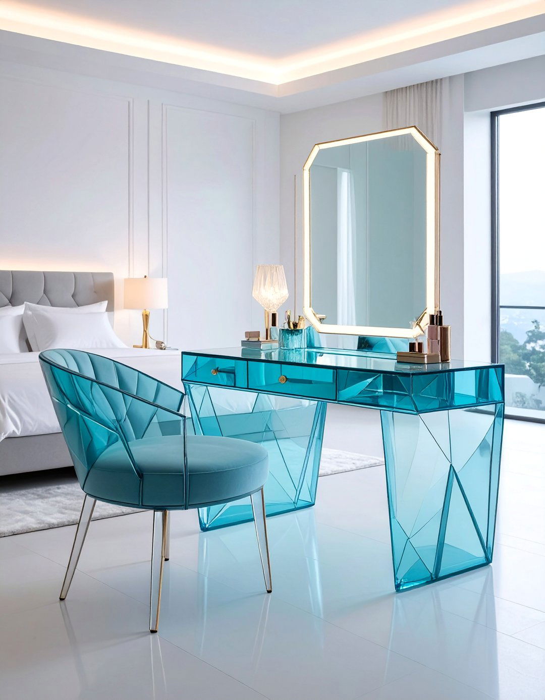 Modern Acrylic Vanity with Glass Elements - 25 Makeup Vanity Ideas