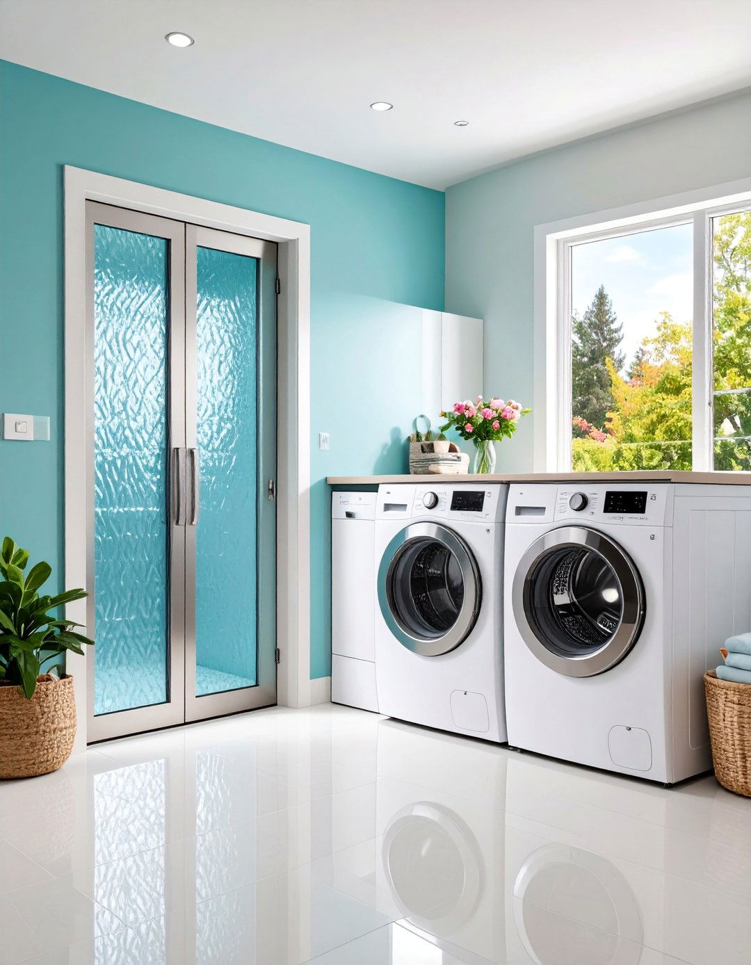 Modern Aluminum Frame Door with Ribbed Glass Panels - 25 Laundry Room Door Ideas