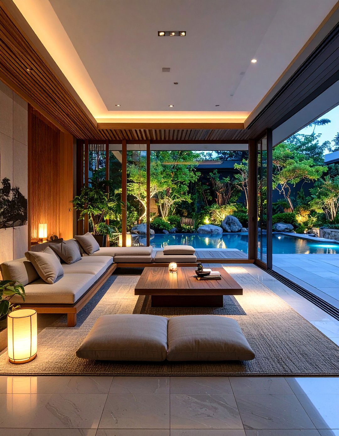 Modern Asian Minimalist Living Room with Smart Technology Integration - 25 Asian Living Room Ideas