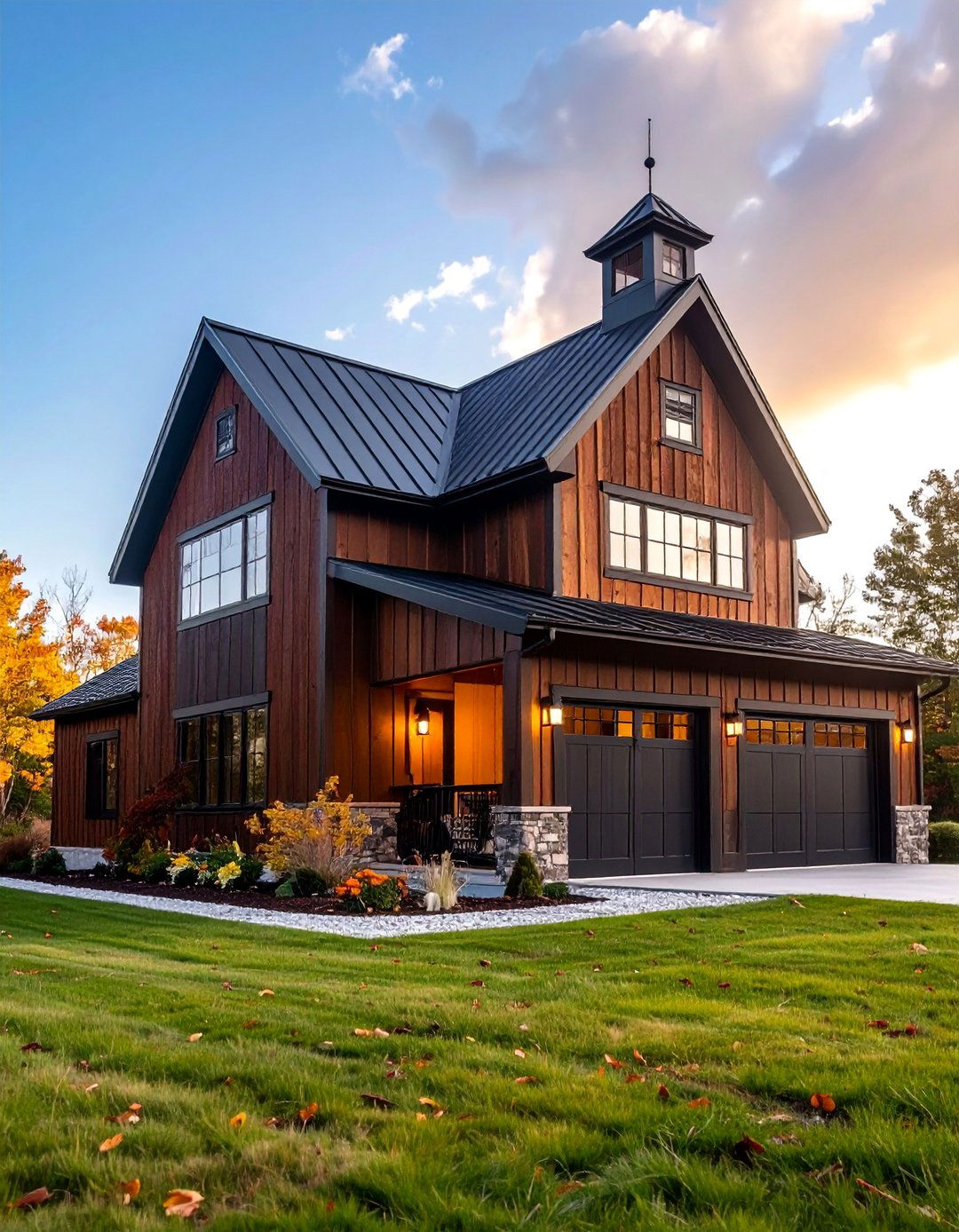 Modern Barn Style with Sliding Doors - 25 Dark Brown House With Black Trim