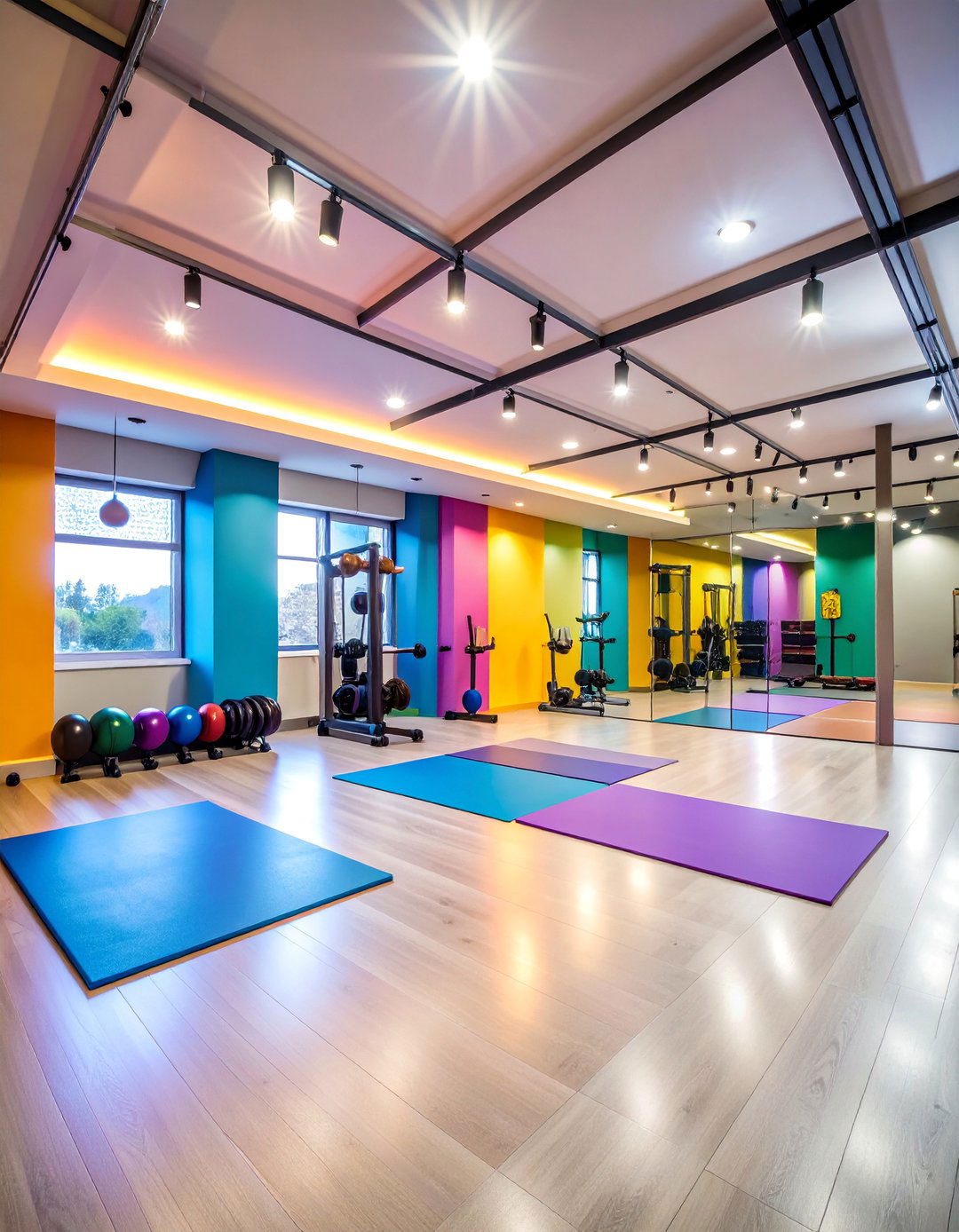 Modern Basement Gym with Bright Color Accents - 25 Small Home Gym Ideas