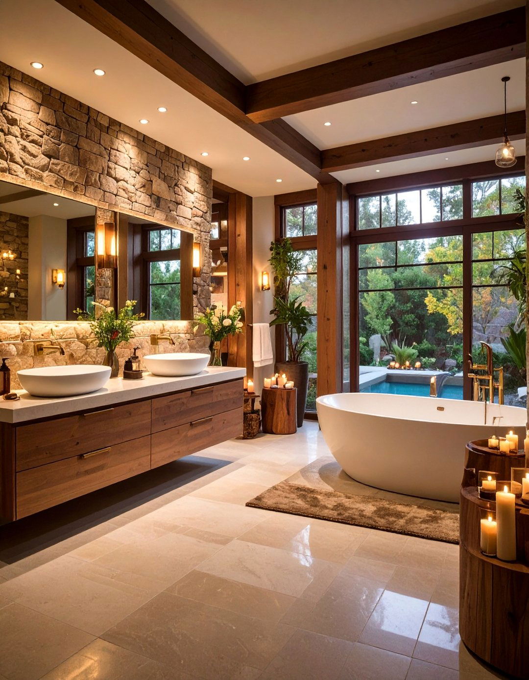 Modern Bathroom Spa with Neutral Stone Brick Texture - 25 Brick Wallpaper Ideas