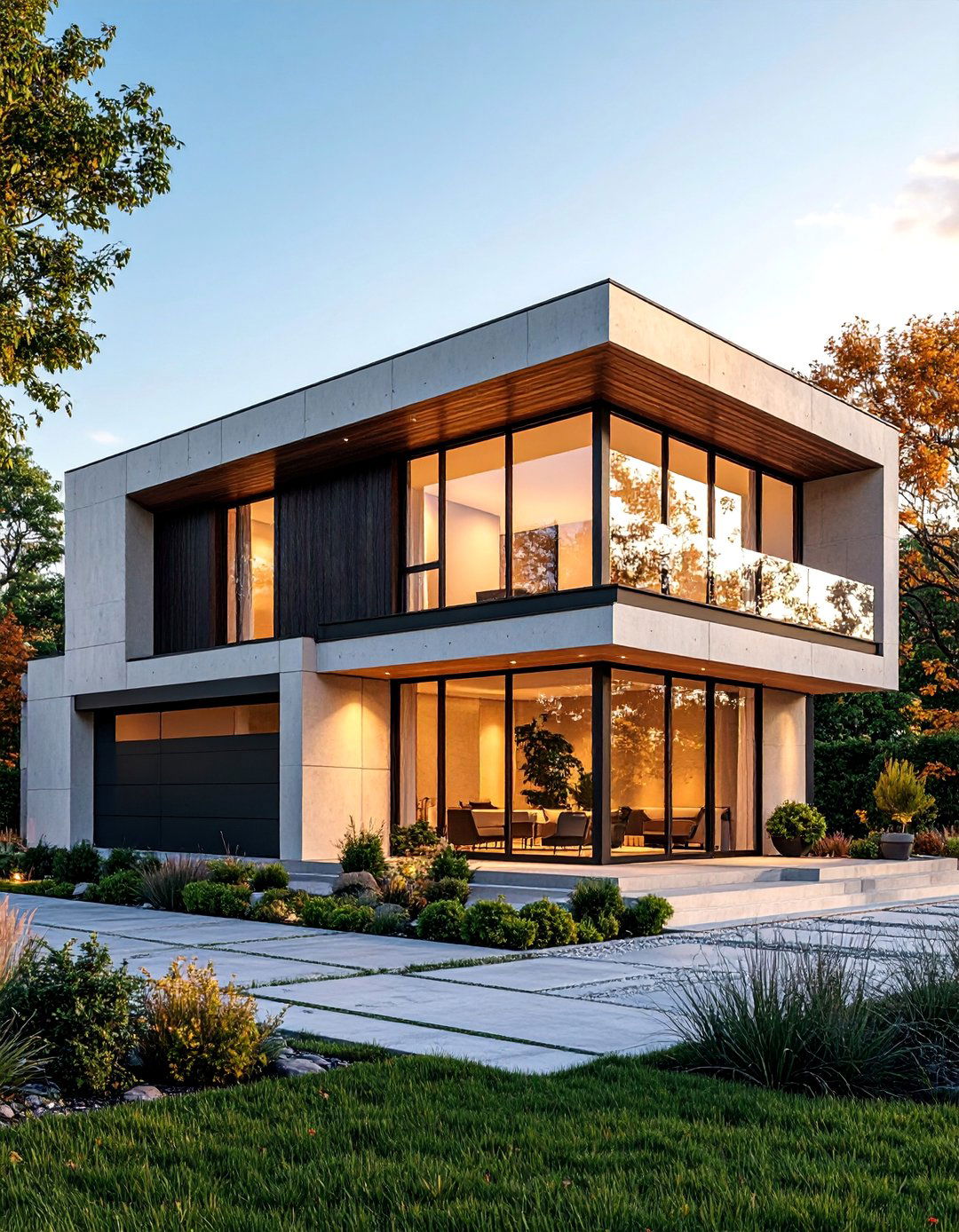 Modern Beige Concrete Block with Black Metal Panels - 25 beige and black house exterior ideas
