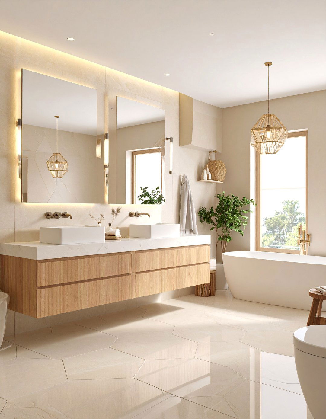 Modern Beige Geometric Design - 25 Beige Bathroom Ideas