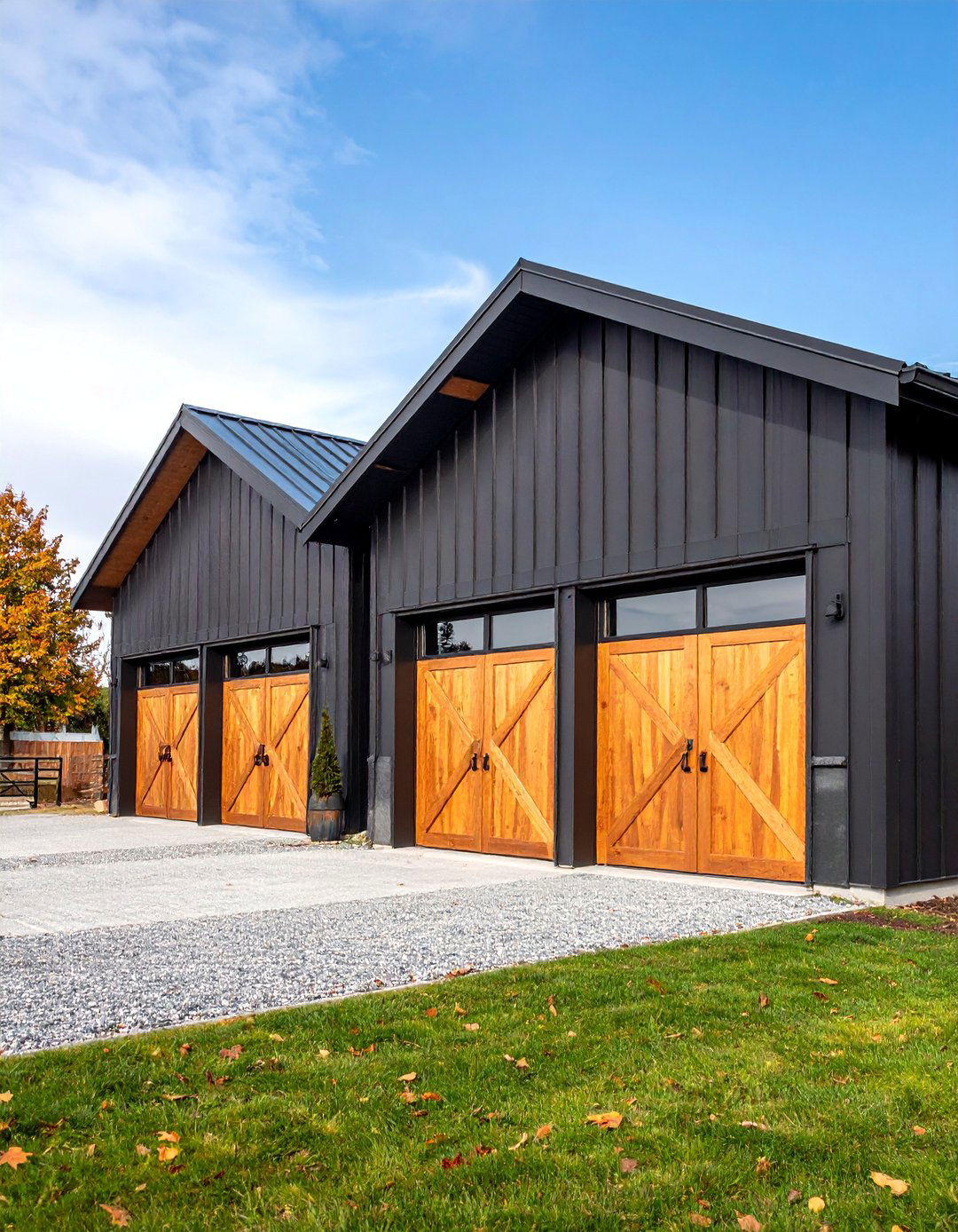 Modern Black Barn with Cedar Sliding Door Accents - 25 Black House With Cedar Accents