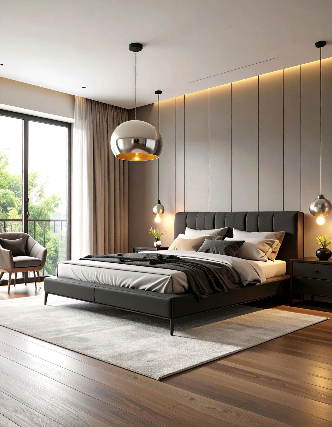 Modern Black Floating Furniture with Silver Lighting - 25 Black and Silver Bedroom Ideas