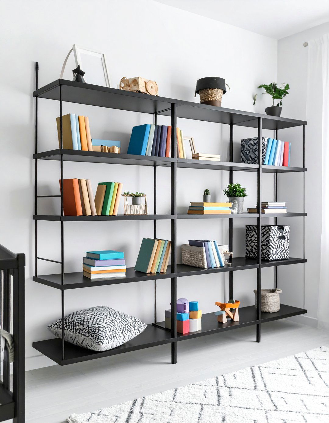 Modern Black Floating Shelf Storage System - 25 Black Nursery Ideas