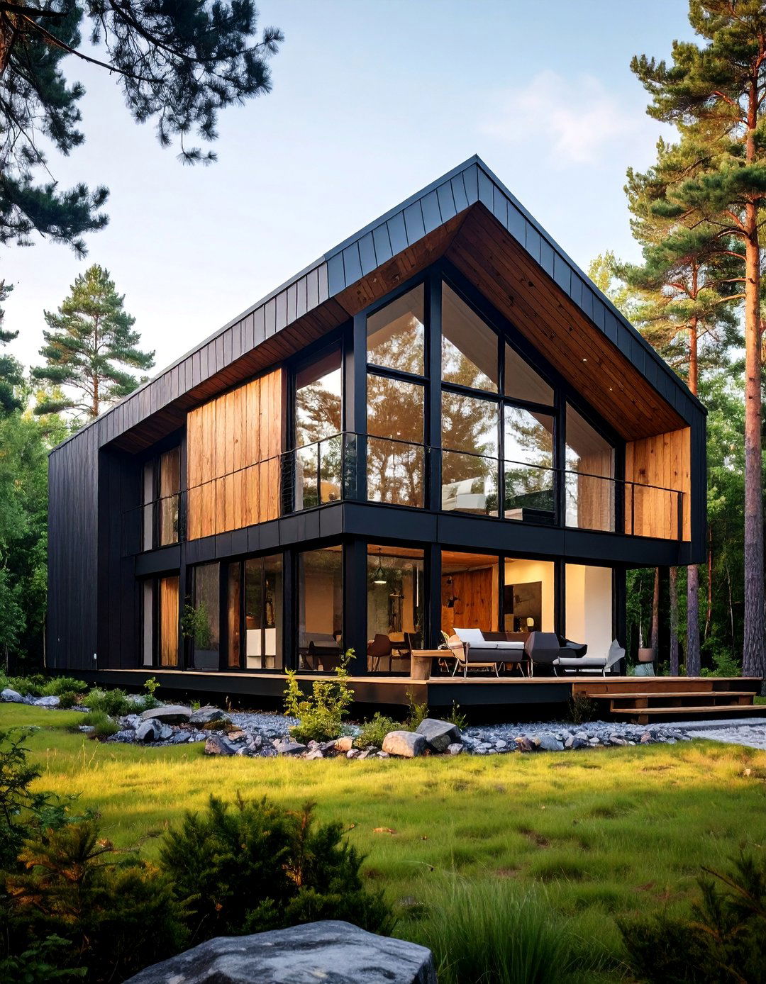 Modern Black House with Natural Wood Accents - 25 Scandinavian House Exterior Ideas