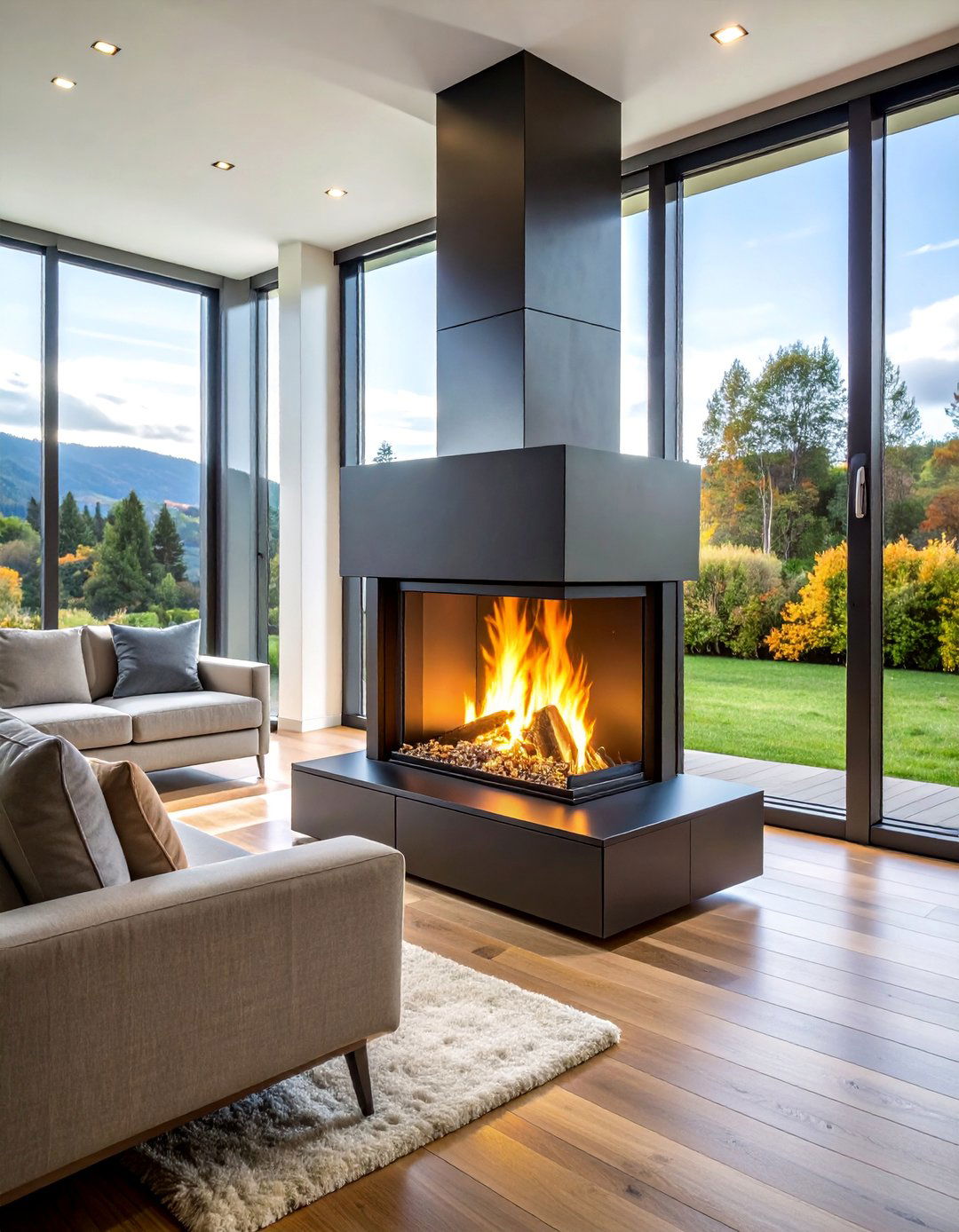Modern Black Linear Electric Fireplace - 25 Black Fireplace Ideas