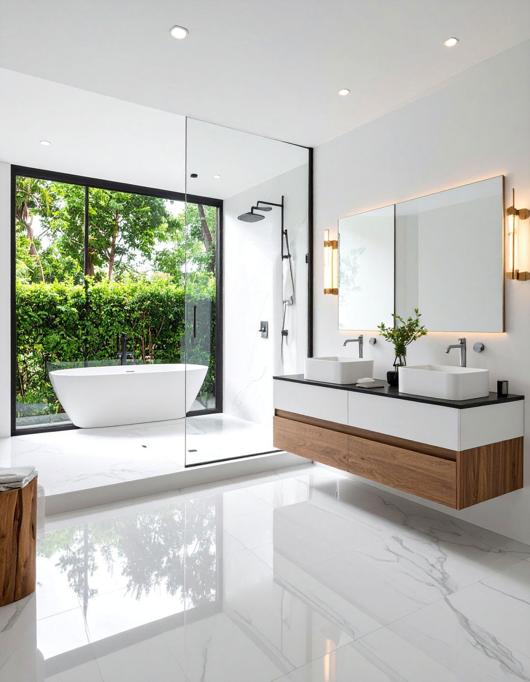 Modern Black Marble Floor Spa Retreat - 25 Black Floor Bathroom Ideas