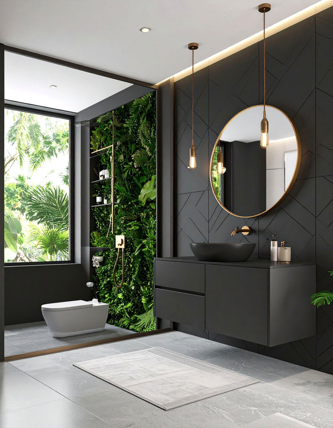 Modern Black Powder Room with Statement Wallpaper - 25 Black Room Ideas