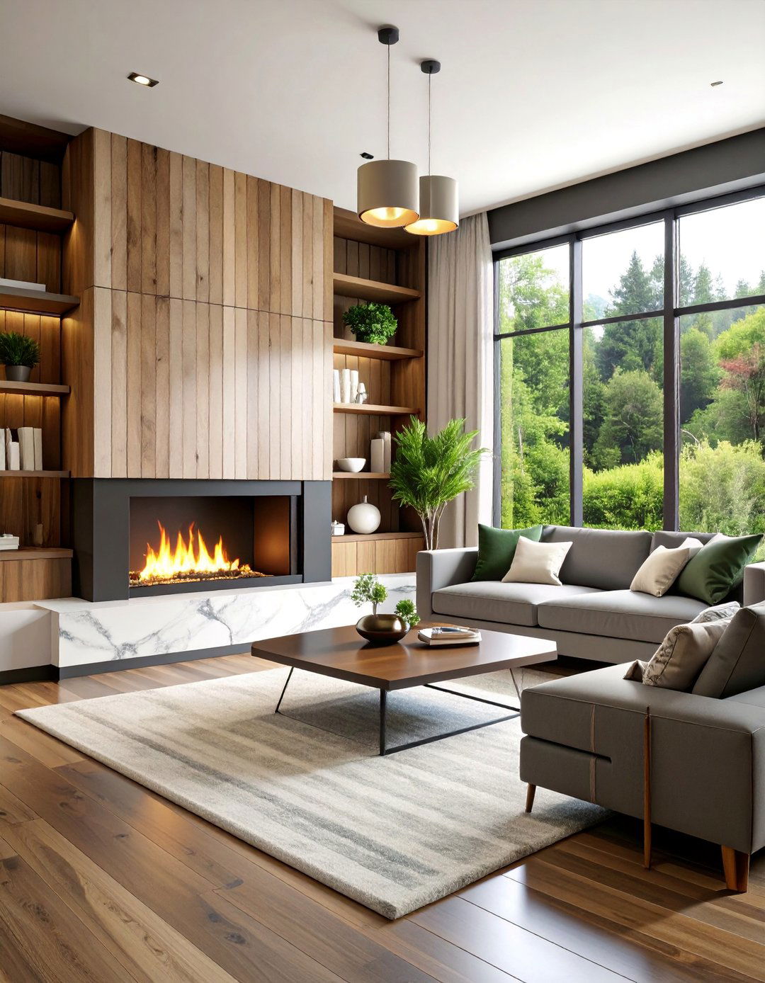 Modern Black Shiplap with White Marble Hearth - 25 Black and White Fireplace Ideas