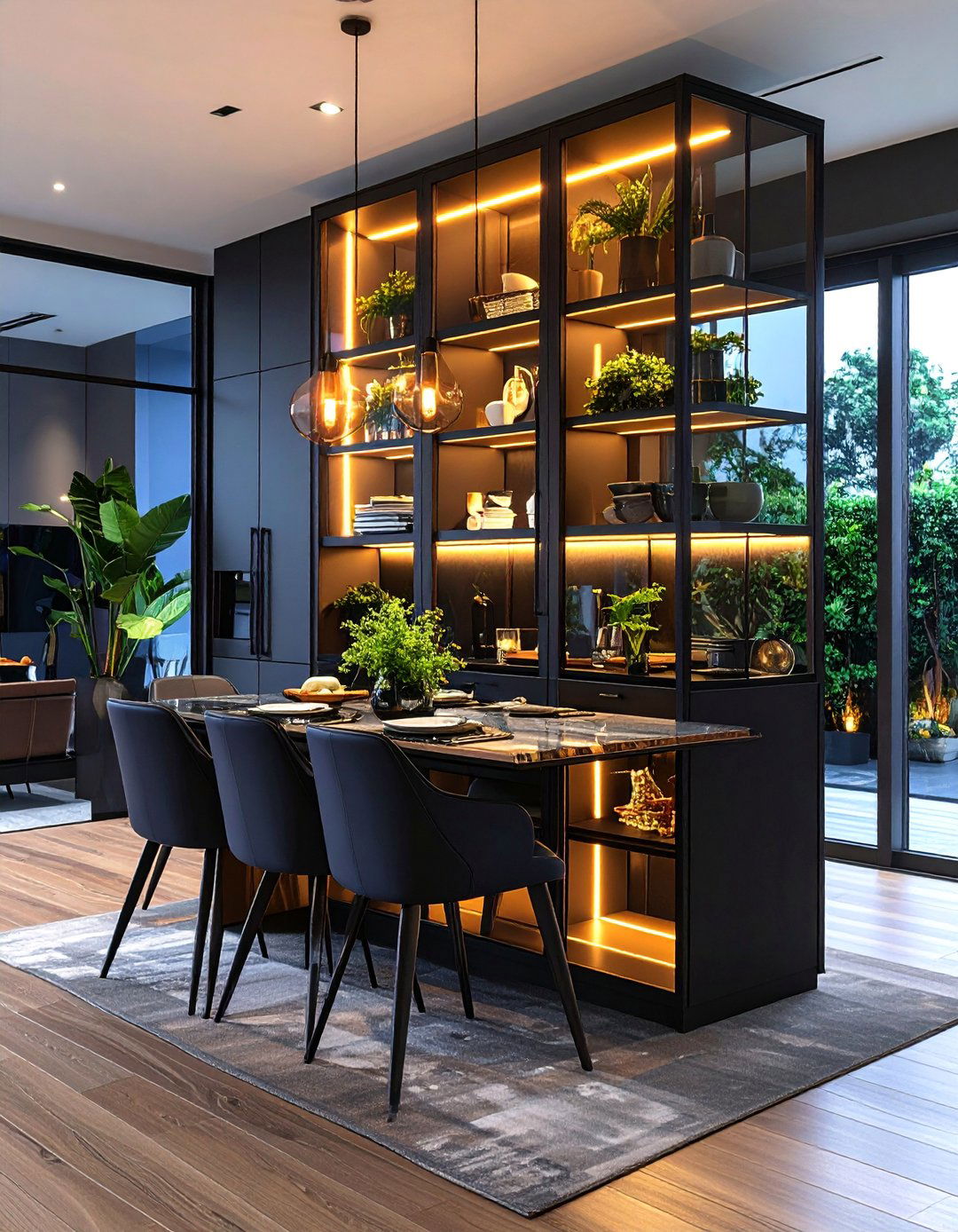 Modern Black Steel and Glass Hutch - 25 Dining Room Hutch Ideas