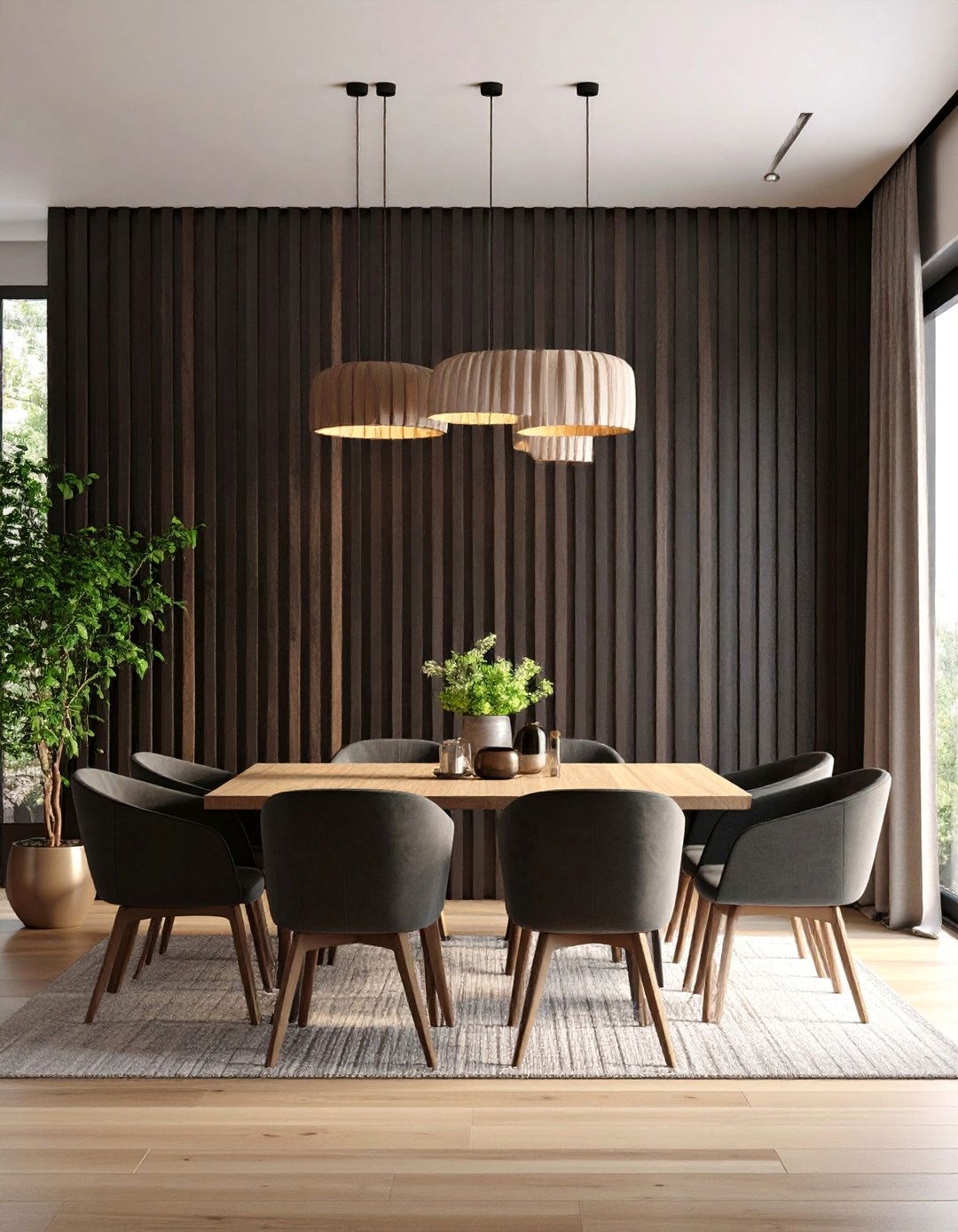 Modern Black Wood Slat Vertical Accent Wall - 25 Black Accent Wall Dining Room Ideas