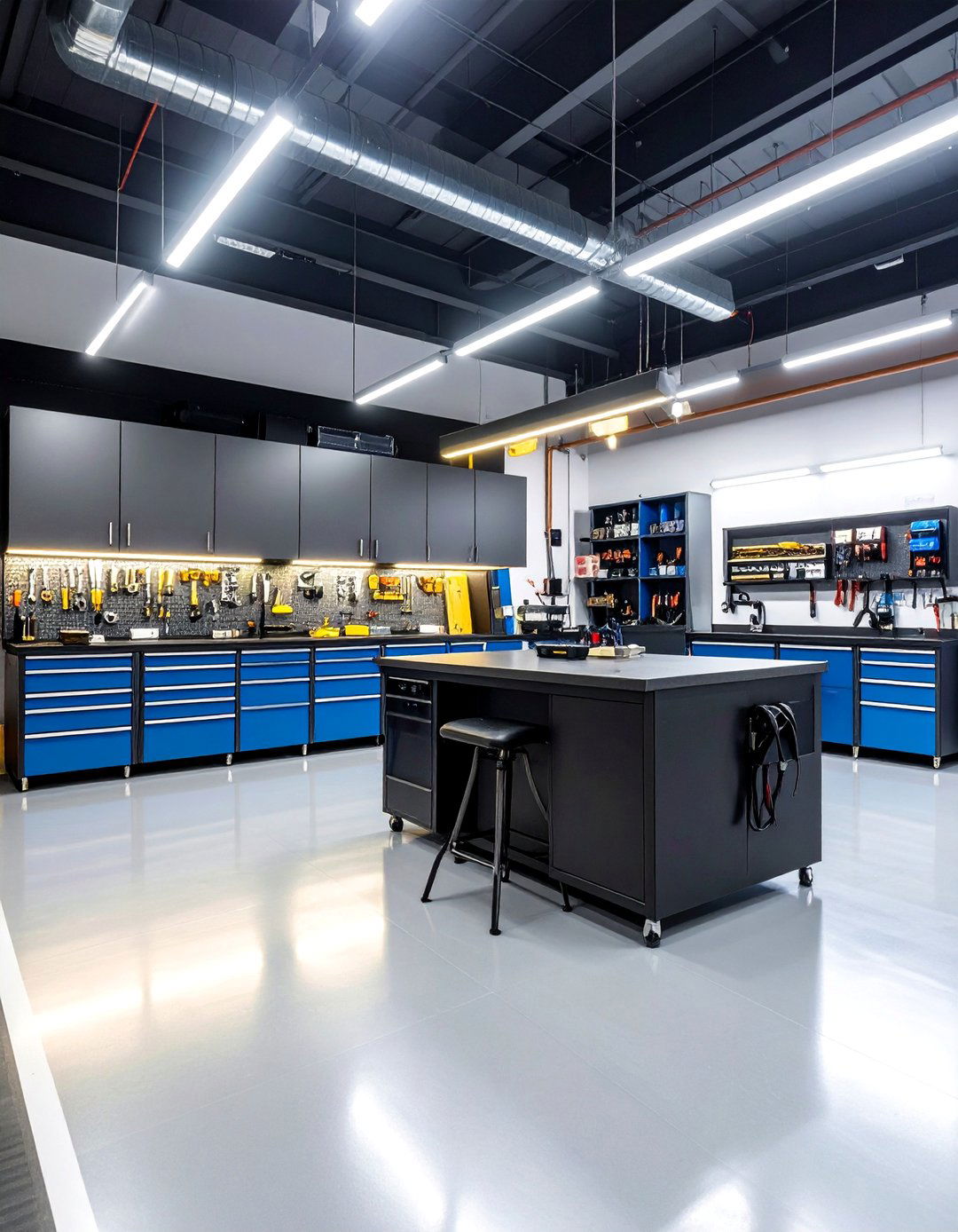Modern Black Workshop with Smart Storage - 25 Black Garage Ideas
