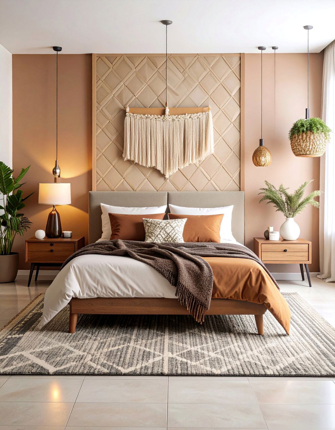 Modern Black and Brown Bedroom with Geometric Patterns - 25 Black and Brown Bedroom Ideas