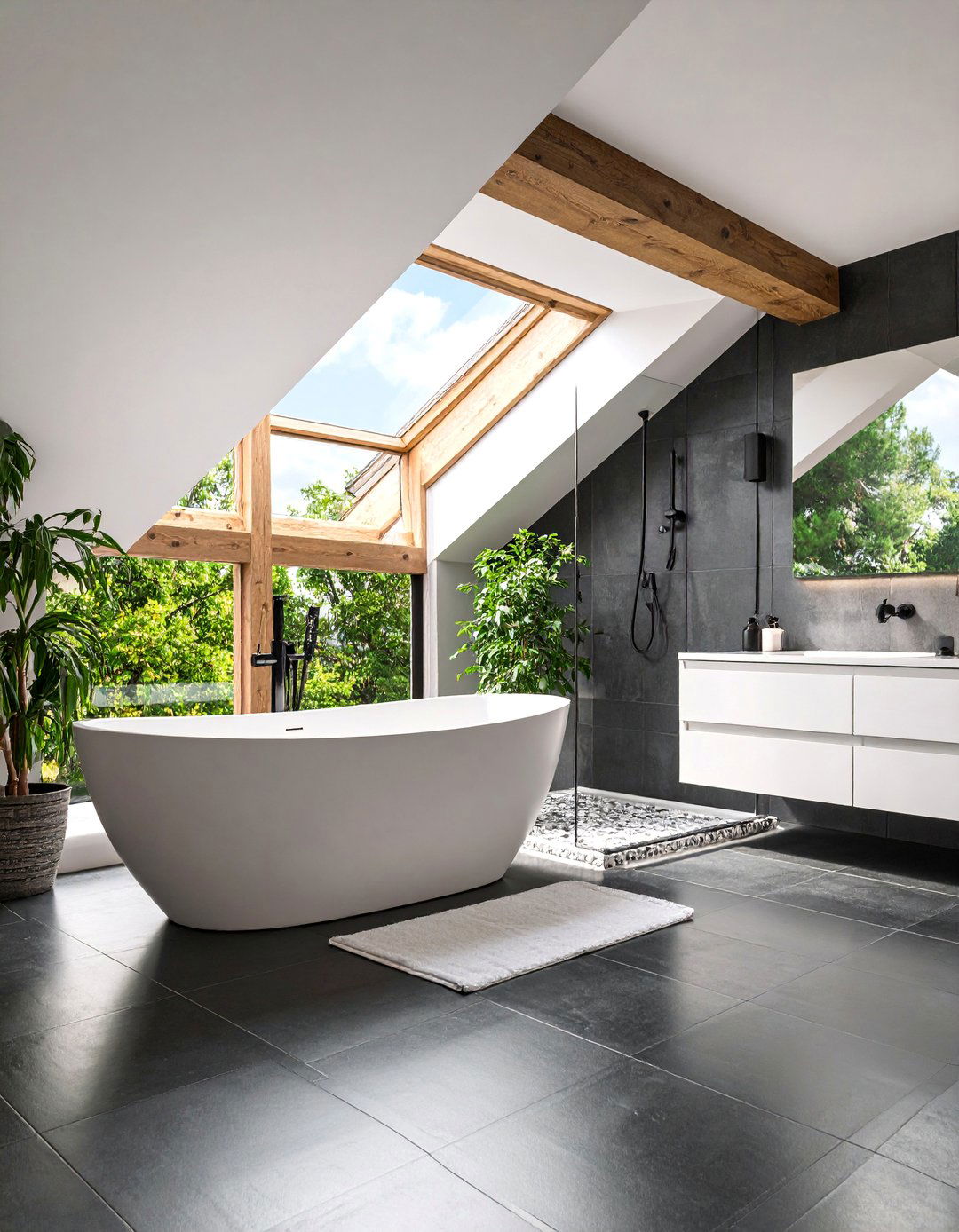Modern Black and White Attic Bathroom with Bold Contrast - 25 Attic Bathroom Ideas