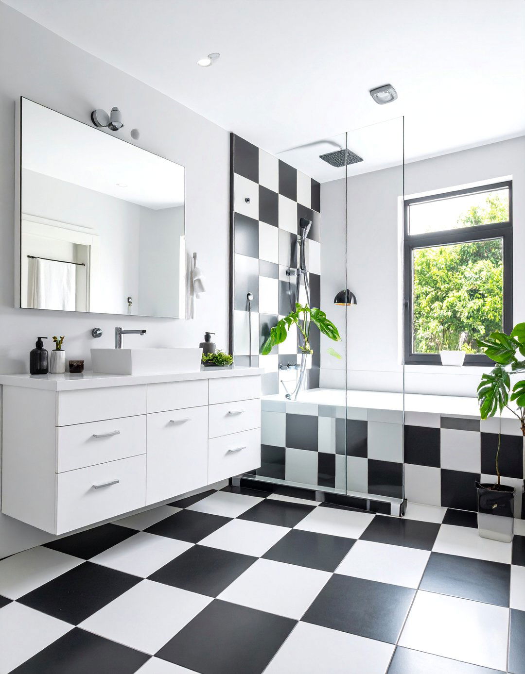 Modern Black and White Checkerboard Pattern - 25 Small Bathroom Walk-in Shower Ideas