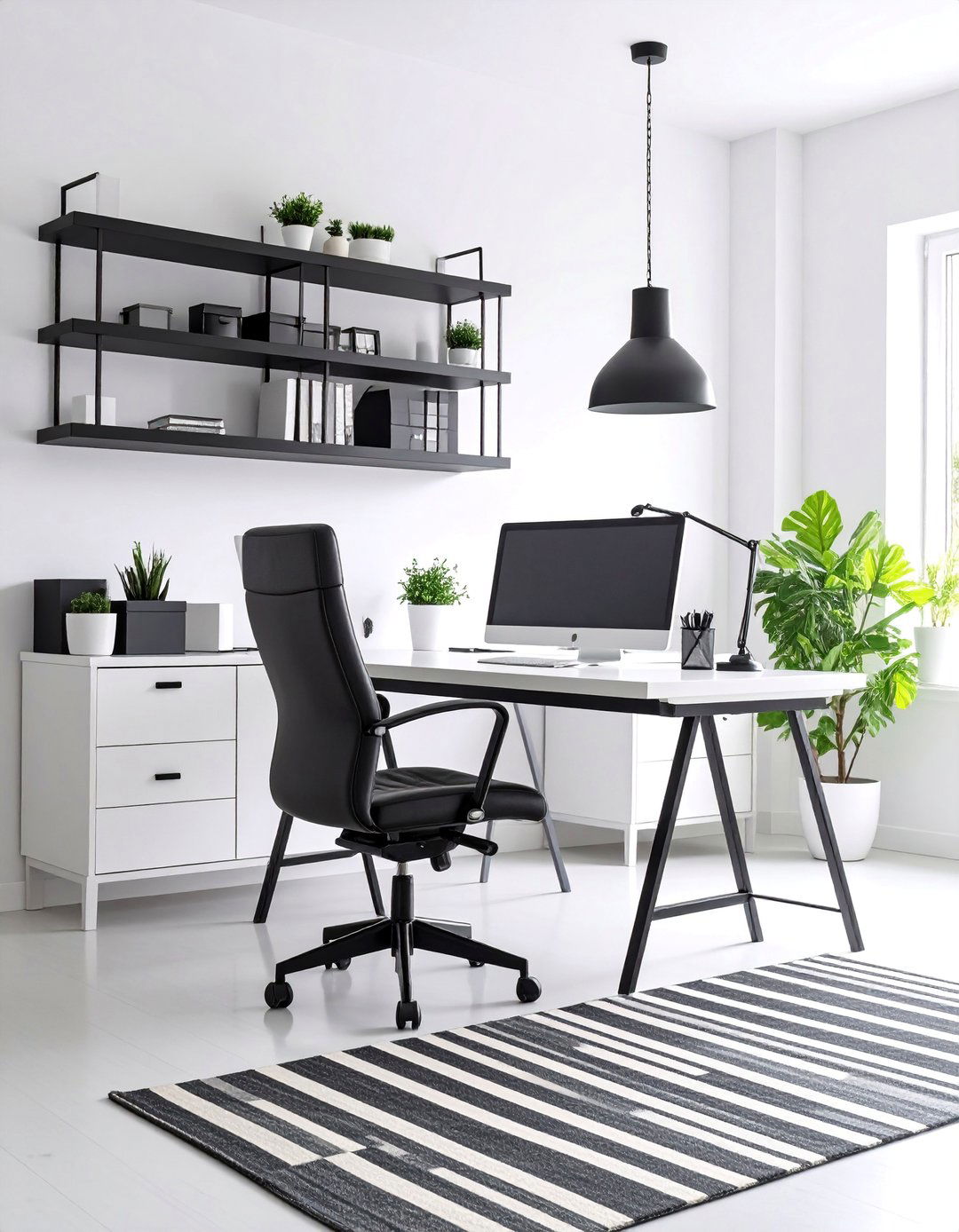 Modern Black and White Home Office with Bold Geometric Patterns - 25 Home Office Decor Ideas