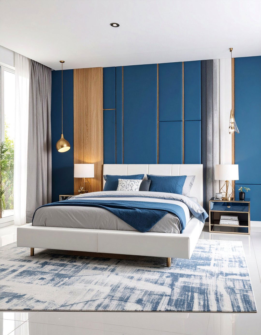 Modern Blue Color Block Bedroom - 25 Blue and White Bedroom Ideas