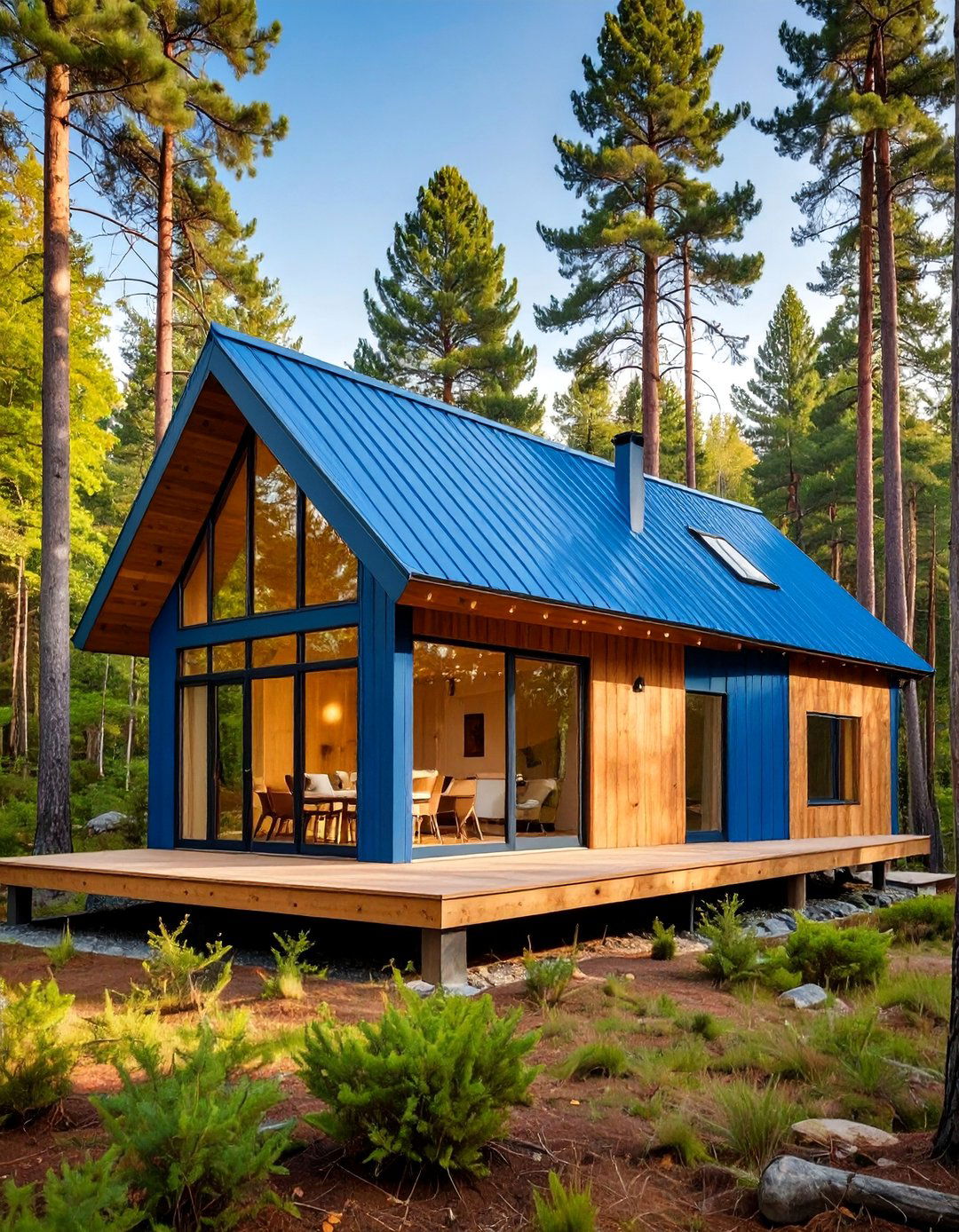Modern Blue Metal Roof Cabin with Cedar Shake Walls - 25 houses with blue metal roofs