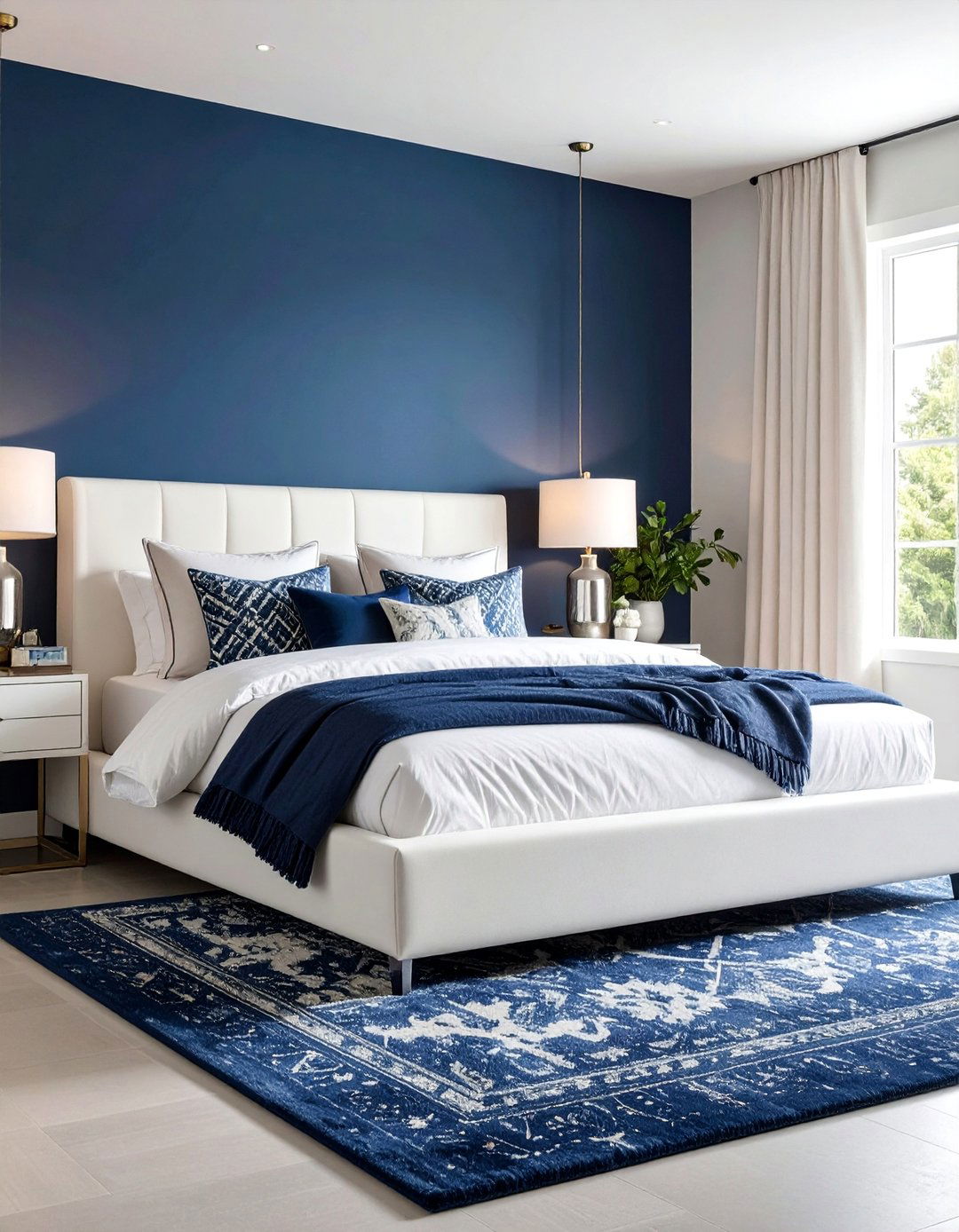 Modern Blue Ombre Accent Wall Bedroom - 25 Blue and White Bedroom Ideas